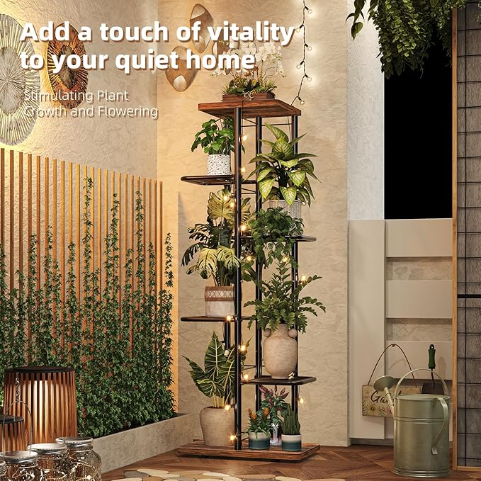 Simple Trending Plant Stand Indoor Outdoor, 6 Tier Plant Shelf, Tall Corner Flower Pot Holder, Metal Display Rack for Patio Balcony Living Room,Brown