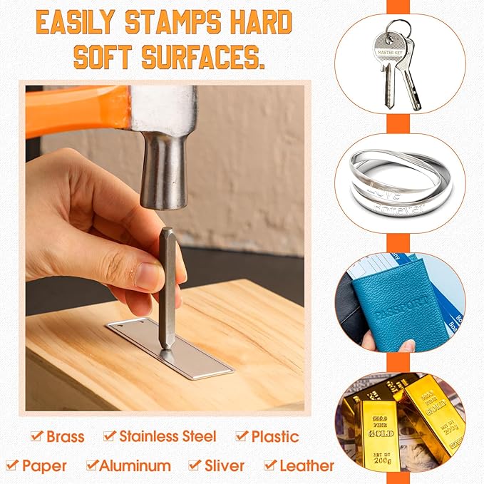 Hicarer 86 Pcs Steel Metal Stamping Set 1/8''(3mm) with Aluminum Plant Label, Steel Number and Letter Stamp Tool Kit Double Sided Write Metal Tags for DIY Making Jewelry Craft Stamping