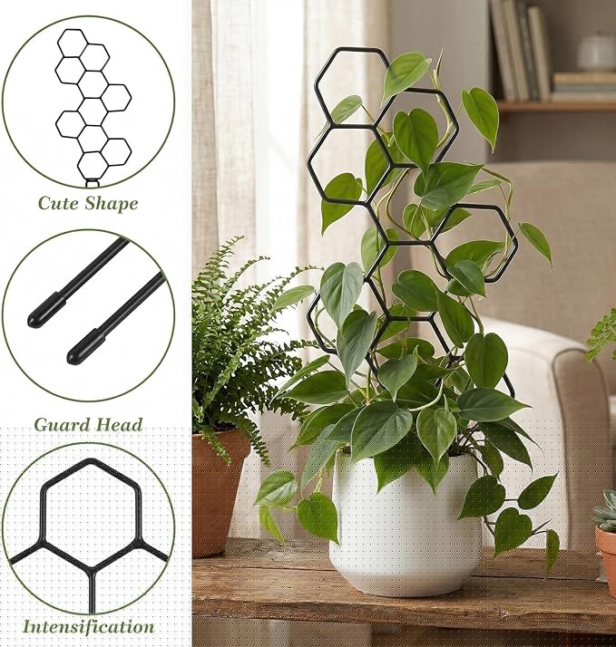 Small Trellis for Potted Plants, 14 Inch Indoor Trellis for Climbing Plants Honeycomb Shape Metal Plant Trellis for Pots Plant Climbing Support for Flower Hoya Pothos Houseplants(Black)