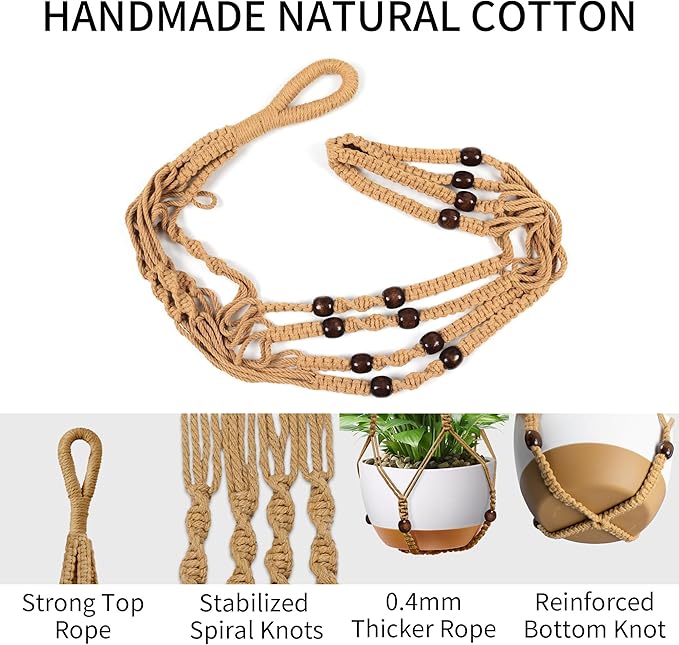 Macrame Plant Hanger - Fits 4 to 13 inches Pots for Indoor Outdoor, 35 Inch, Set of 2, Brown (POTS NOT Included)