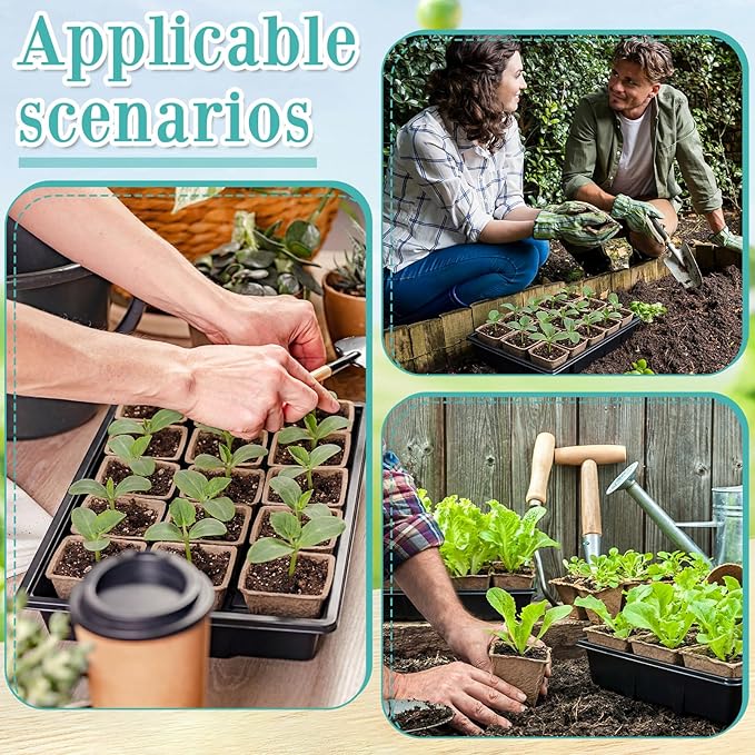 Baderke 8 Sets Seed Starter Tray Kit Including 120 Peat Pots for Seedlings 8 Plastic Growing Trays with Dome 120 Plant Labels and 4 Garden Tools for Outdoor Indoor Garden Plant