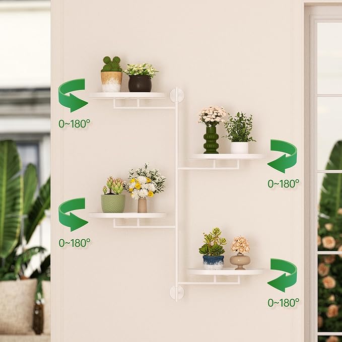 YQSLYSF Window Rotating Plant Stand Shelf Indoor White Metal Floating Shelves 4-Tier Wall Mount Plant hanger Holders for Wall Planter Modern Home Decor window sill gifts