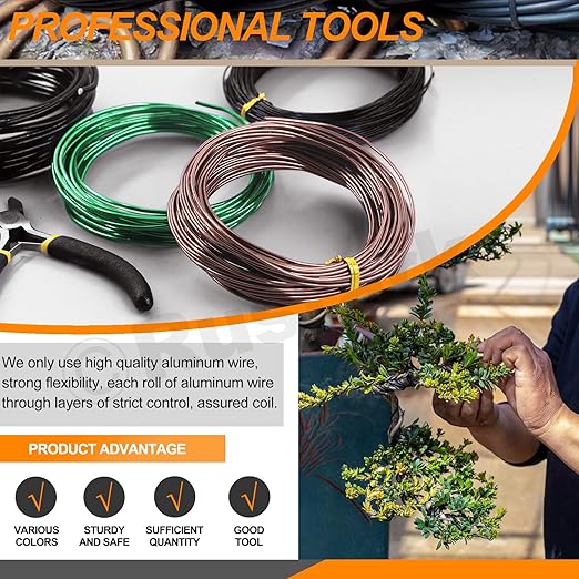 5Pcs 3 Colors Bonsai Training Wire with Wire Cutter Kit, Anodized Aluminum Bonsai Wire Tools for Holding Bonsai Plant Branches Small Trunks - 164 Feet 1.0MM 1.5MM 2.0MM 3.0MM