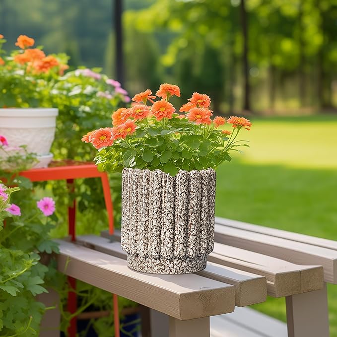 Ceramicfor Ceramic Plant Pots - 7.6 Inch Ceramic Planters with Drainage Hole, Fluted Round Planter for Indoor Plants, Decorative Flower Pots Outdoor, Desk Decor, Garden Gifts, Leopard Print White
