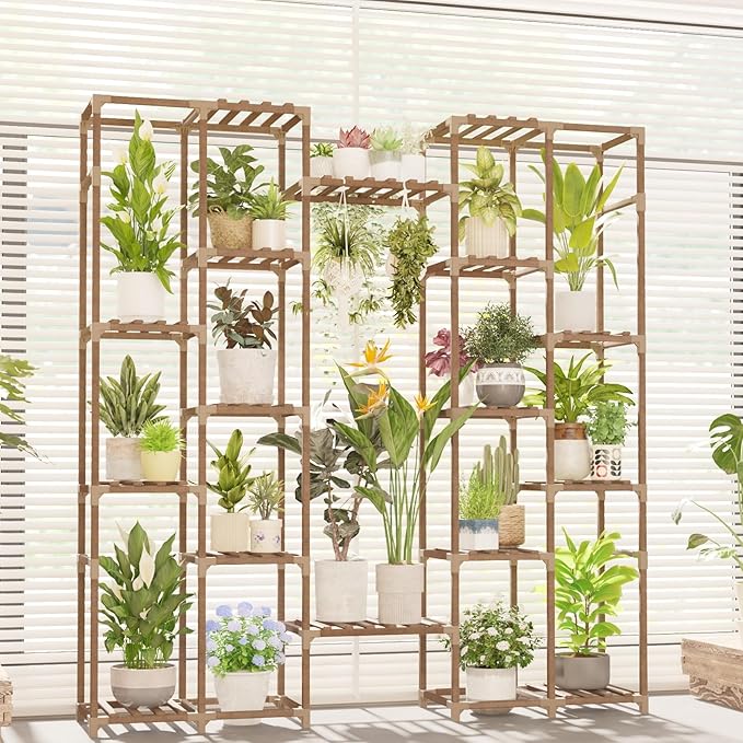 GENTINGBRO Plant Stand Indoor Tall Hanging Plant Shelf 16 Tiers Large Outdoor Plant Rack for Multiple Plants Wood Plant Holder for Living Room Garden Balcony