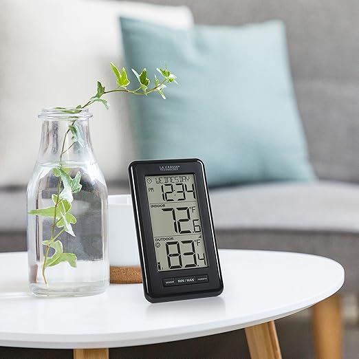 La Crosse Technology 308-43647-INT Digital Black Wireless Thermometer with Indoor Humidity, LCD
