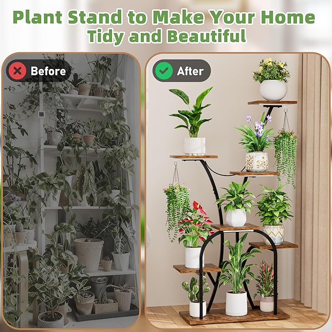 Plant Stand Indoor with Grow Lights, 7 Tiered Plant Shelf Indoor, 50'' Corner Plant Stands for Indoor Plants, Metal Plant Display Shelves Lighted Flower Holder, Plant Rack for Living Room, Black