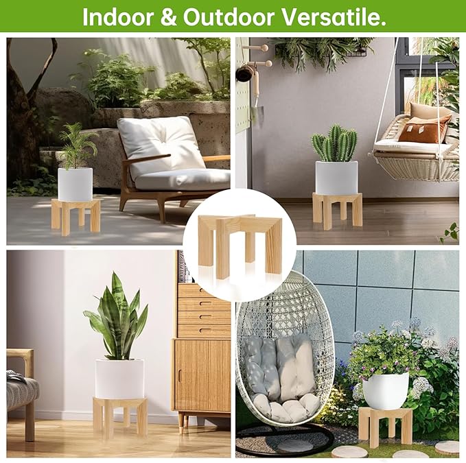hismocal Wood Plant Stand Indoor/Outdoor for Plants, Large Size Planter Stand Holder,Sturdy and Stable Flower Pot Stand,Fits Most Size Flower Pots In Room (1 Pack-White)