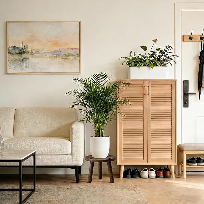 Wood Plant Stands Indoor, Updated Single Plant Stand Modern Plant Table for Large Plants, Wooden Plant Stool, Tall Plant Holder Small Round Side for Living Room, Balcony, Office (Dark Brown)