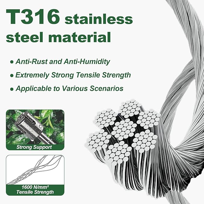 BUKLIYN 30-Set Wire Trellis for Climbing Plants Outdoor - T316 Wall Wire Trellis Kit with 5/64"(2mm) x 150ft Stainless Steel Cable
