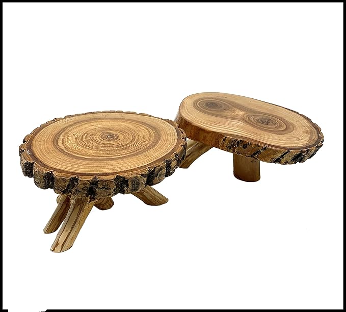 TJ Global Pack of 2 Rustic Small Tree Trunk Slices Wood Plant Stand, Mini Wooden Stool Vase Stand, Display Stand, Perfect for Home Decor in Any Room Office Garden L6 x W5 x H3 (2 Stands)
