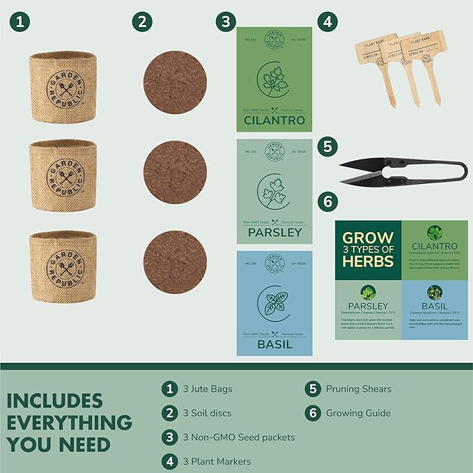 Garden Republic Indoor Herb Garden Kit - DIY Herb Plants Starter Economy Kit - Grow Kits for Growing Herbs Indoors, Kitchen, Balcony, Window Sill - Basil, Parsley, Cilantro