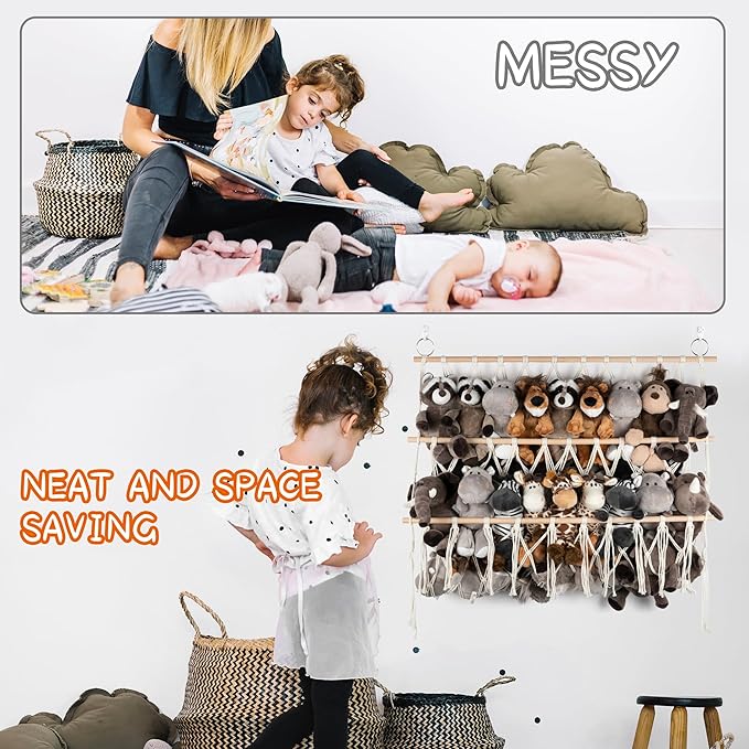 Over the Door Stuffed Animal Storage Hammock Corner Wall Hanging Storage Holder (Off-white)