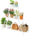3-Tier Plant Stand Metal Plant Rack Shelf Heavy Duty Indoor Outdoor Shoe Shelf Rack for Flower Pots Holder Ladder Multi-Purpose Storage Organizer for Living Room Patio Garden Entryway Balcony (White)
