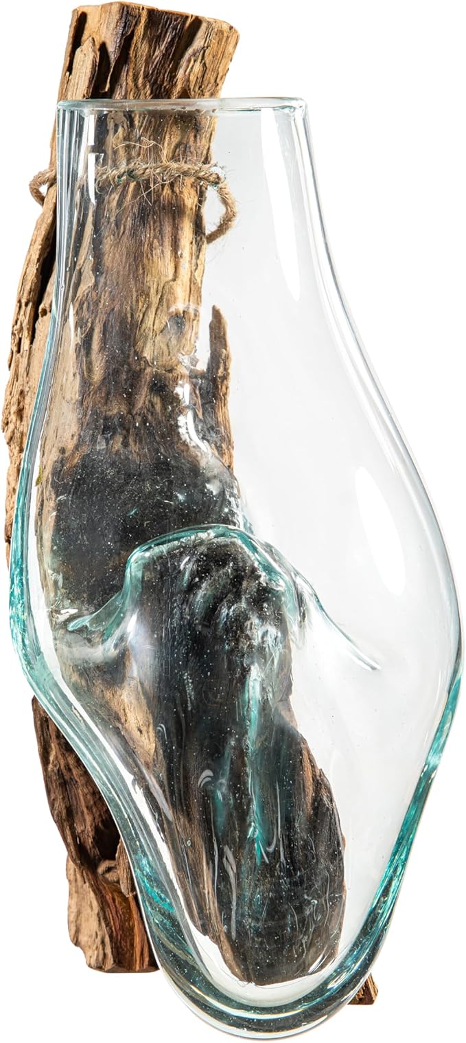 Cape Craftsmen Wall Mounted 12" Molten Glass Hanging Terrarium Kit on Natural Driftwood, Indoor Wall Planter Vase on Wood, Propagation Station for Hydroponics Plants, Succulent Pot
