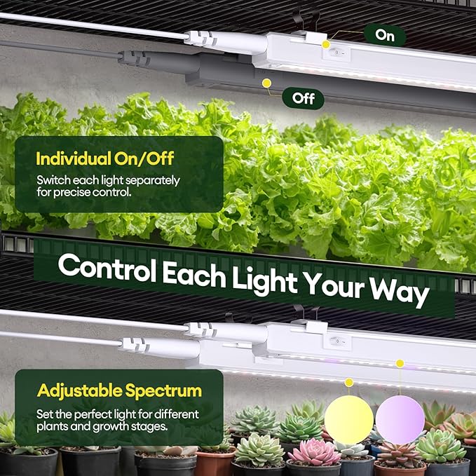 Maygrove Grow Lights for Indoor Plants, Tunable Spectrum 1FT LED Growing Lamp 28W (4 x 7W), T5 Grow Light Strip for Seed Starting, Vegetables, Linkable, White, 4-Pack