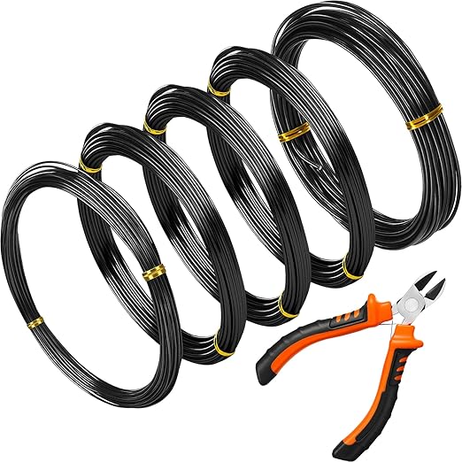 Mudder 5 Roll Aluminum Bonsai Training Wire Tree 160 Feet Total with Bonsai Wire Cutter Anodized Training for Holding Branches Small Trunks(1/1.5/2.0mm,Black)
