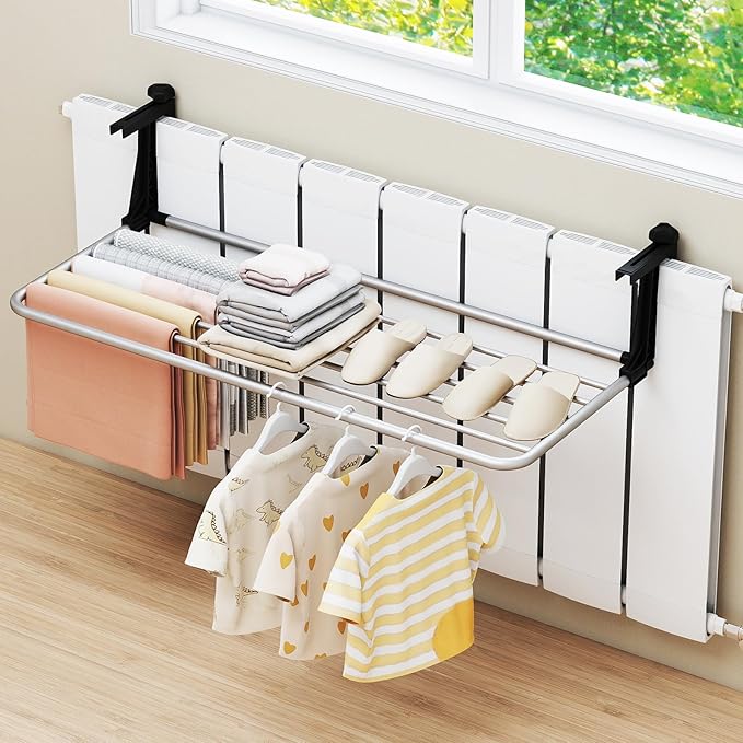 Tangkula Portable Clothes Drying Rack, Extendable Radiator Clothes Airer with Robust Aluminum Frame for Balcony Railings Windowsill, Folding Towel Rack for Indoor & Outdoor Use (Extra Large)