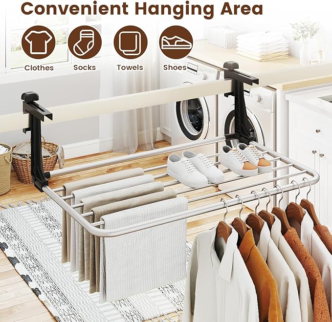 Tangkula Portable Clothes Drying Rack, Extendable Radiator Clothes Airer with Robust Aluminum Frame for Balcony Railings Windowsill, Folding Towel Rack for Indoor & Outdoor Use (Small)