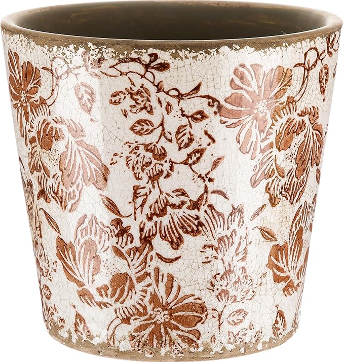 Beeveer Farmhouse Ceramic Planter 5.5 Inch Large Plants Pot Crack Beige Brown Flowers Plant Pots with Drainage Hole Indoor Plants Kitchen Rustic Antique Decor Gift