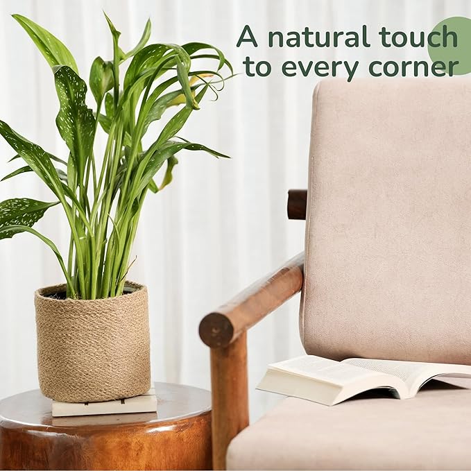 Jute Planter Basket-Woven Jute Rope Covers for Decorating Indoor/Outdoor Succulents, Small Plant Pots-Set of 2-Multi-Purpose Storage Bins 6.5 Inches - Modern Style Décor- Brown
