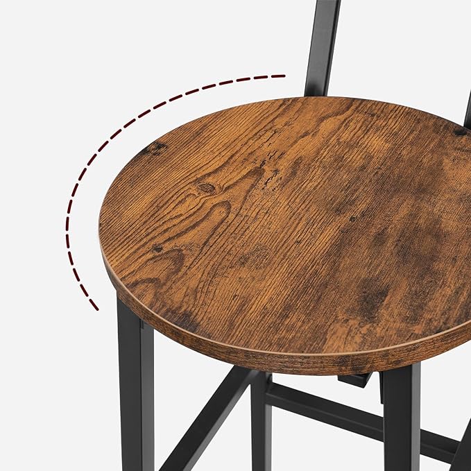 MAHANCRIS Bar Stools, Set of 2 Round Bar Chairs with Footrest, 28 Inch Kitchen Breakfast Bar Chairs, Industrial Bar Stools, Easy Assembly, for Dining Room, Kitchen, Rustic Brown BAHR02701 (Pack of 3)