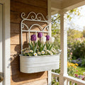 Rustic Metal Wall Planter Vintage Wall Mounted Flower Pot Distressed Wall Hanging Plant Basket Farmhouse Wall Decor for Indoor Outdoor Garden Home Yard (White)