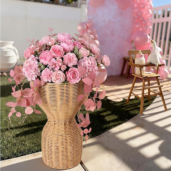 2 Pcs 20 in Tall Wicker Reversible Outdoor Planter Basket Boho Rattan Plant Pots Decorative Woven Flower Pots for Porch Home Patio Backyard Indoor Garden, Dual Size 12 Inch 8 Inch