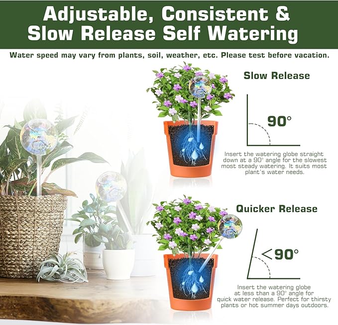 Self Watering Globes, Glass Rainbow Plant Watering Globes, Self Watering Planter Insert for Indoor & Outdoor Potted, Self Watering Planter Insert Spikes Devices for Everyday or Vacation Use, 2 Pack