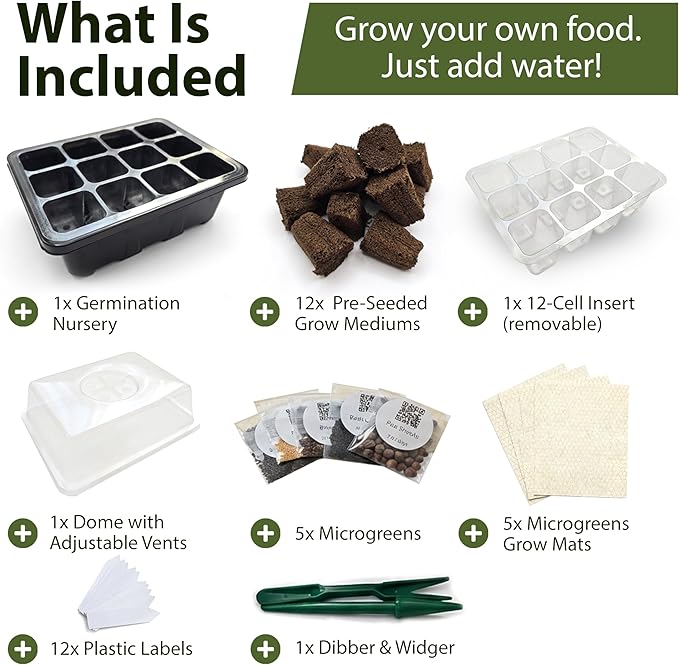 Seed Starter Kit with Humidity Dome – 12-Cell Indoor Pre-Seeded Seed Starting Tray with Marigolds & Microgreens – Complete Growing Kit with Seeds Included