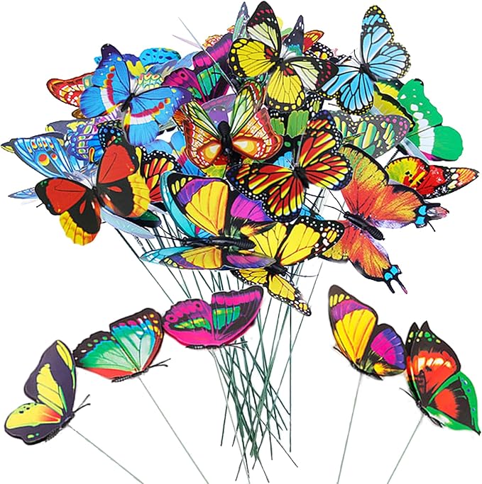 3D Decorative Butterfly Garden Stakes Fake Butterflies Garden Decorations for Yard Patio Lawn Plant Flower Pot Decor, 24 Pcs