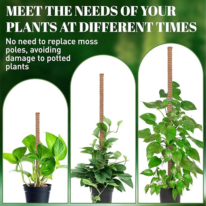 TLAZZ 54 Inch Moss Pole, 3 Pack 16 Inch Moss Poles Monstera Plant Support, Moss Poles for Climbing Plants Indoor, Coir Plant Pole Sticks Support Stakes for Potted Plants, Pothos, Philodendron