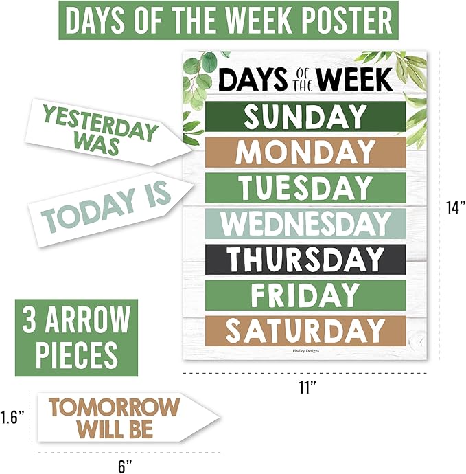 Hadley Designs Classroom Calendar Set Bulletin Board Decorations - Greenery School Calendar for Classroom Decor, Kindergarten Preschool Elementary Teacher Must Haves, Homeschool & Daycare Essentials