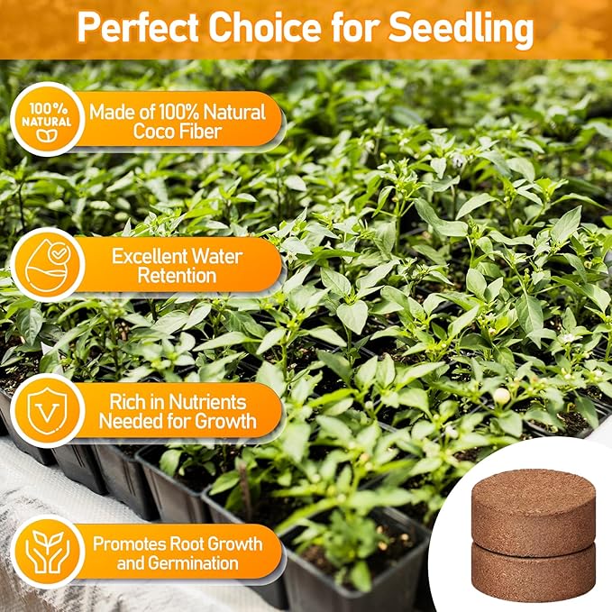 Legigo 50 Pcs 30mm Coco Coir Pellets Seed Starter Soil Mix- Organic Coconut Coir Potting Soil Pods for Seedling, Coco Peat Soil Discs for Indoor & Outdoor Plants Bonsai Herbs Vegetables and Flowers