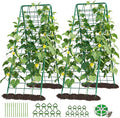 DoCred Cucumber Trellis, 59" H 2 Pack Metal Foldable Thickened A Frame Garden Trellis for Raised Bed Climbing Plants, Vegetables, Including Plant Support Clips, Twist Ties, Plastic Ties, Green
