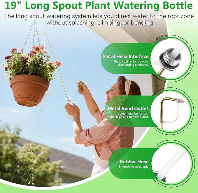 Squeeze Bottle for Hanging Plants, 19" Long Spout Plant Watering Bottle, Easy Squeeze Indoor/Outdoor Watering Can Alternative, Precise Sprinkling for Hanging Baskets, Houseplants(14 oz)