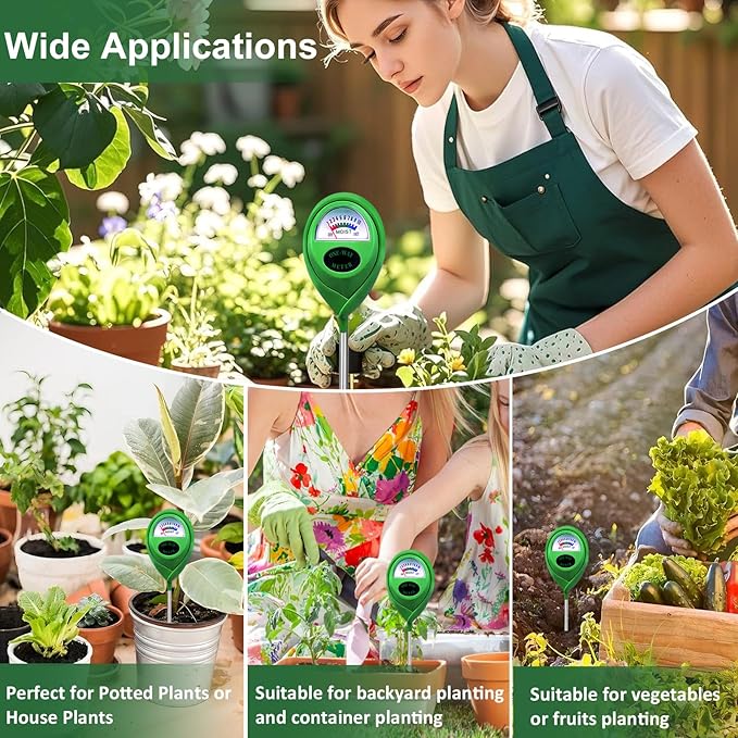 Soil Moisture Meter Tester for Plants, Soil Moisture Monitor for House Plants, Plant Water Meter Indoor & Outdoor Use, Hygrometer Sensor for Gardening, Farming, No Battery Required