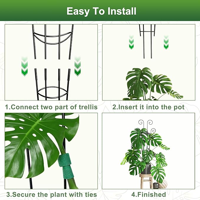 Coomin 32.6in Monstera Plant Support for Indoor Plants, 4P Trellis for Climbing Plants Indoor, Plant Climber Stakes for Potted Plants