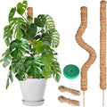 Moss Pole Monstera Plant Support, 2 Ft, 2 Pack Sustainable Coir Bendable Moss Pole Stakes, Plant Sticks for Climbing Vines, Pothos, Potted, Comes with Velcro Tape and Hemp Rope