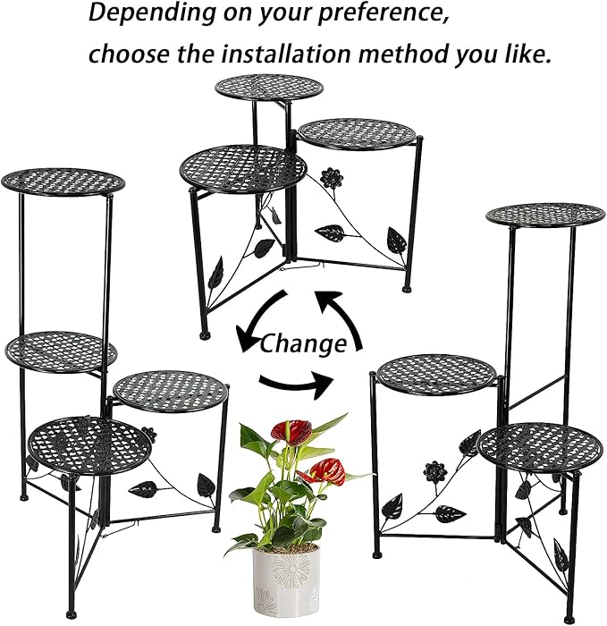 NAKUPE Plant Stand Indoor Outdoor, 3/4 Tier 30" Tall Metal Flower Pot Holder Shelves for Multiple Plants, Multi Tiered Planter Rack Display Shelf for Patio Garden Living Room Corner(Black)