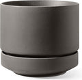 LE TAUCI 14 Inch Large Plant Pot with Saucer, Ceramic Outdoor & Indoor Big Planter with Drainage Hole, Mesh Pad Included, Unglazed Porous, Modern for Home and Patio, Charcoal Gray