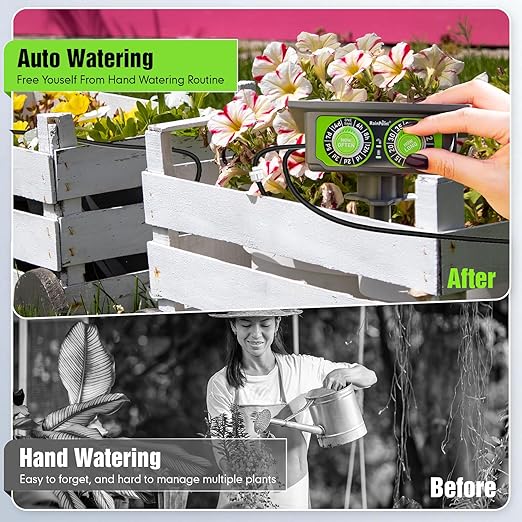 RAINPOINT Easy-Setup Solar Drip Irrigation System Outdoor & Indoor, Automatic Plant Waterer Device Kit Beginner-Friendly Garden Raised Bed Grow Tent Water 10-15 Plants