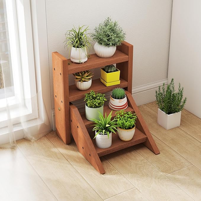 Giantex Plant Stand for Desk, 4-Tier Small Tabletop Ladder Shelf for Succulents, Indoor Window Sill Flower Rack, Wooden Desktop Plant Holder for Home, Kitchen, Office, Countertop Display Organizer