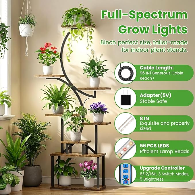 Wiaxulay 8 inch Grow Lights for Indoor Plants, 112 LEDs Full Spectrum Grow Light Strip, Under Cabinet Grow Lamp with Auto Timer 6/12/16 Hrs, 3 Lighting Mode, Ideal for Plant Stand, Shelf, 2 Pack