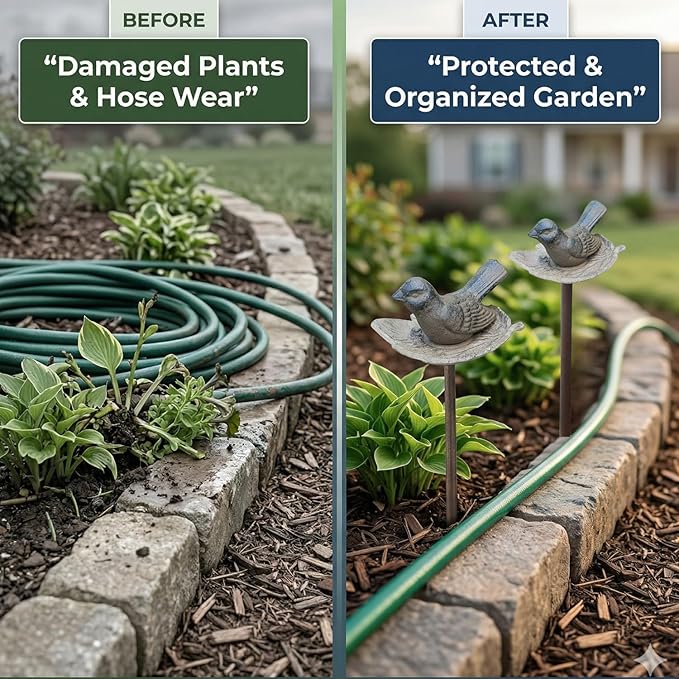 Carvers Olde Iron Decorative Garden Hose Guide Stake – 19" Solid Aluminum Heavy Duty Hose Protector for Landscaping, Flower Beds & Yard Edging - Bird