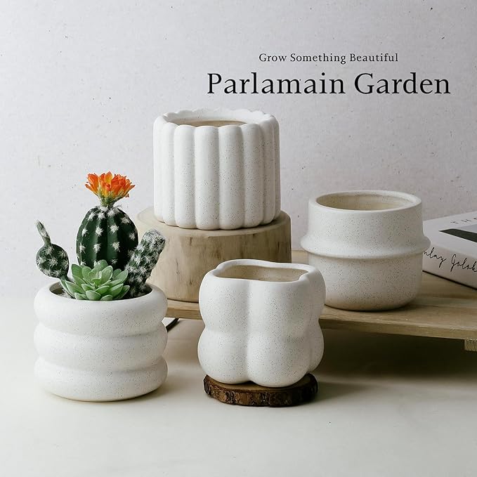 Ceramic Succulent Pots Set of 4 Small Planters for Indoor Plants 4x4 Inch Decorative Plant Pots Modern Home Decor