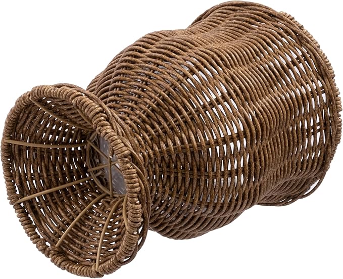 8 Inch Goblet Planter, Woven Rattan Look Resin Flower Pot with Metal Frame, Brown