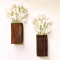 LaLaGreen Wood Wall Planters (8 Inch, 2 Pack) 150 Stalks Rabbit Tail Grass White Dried Flower Wooden Box Vase for Indoor Hanging Planter Modern Rustic Decor Home Living Room Bathroom Trendy Decoration