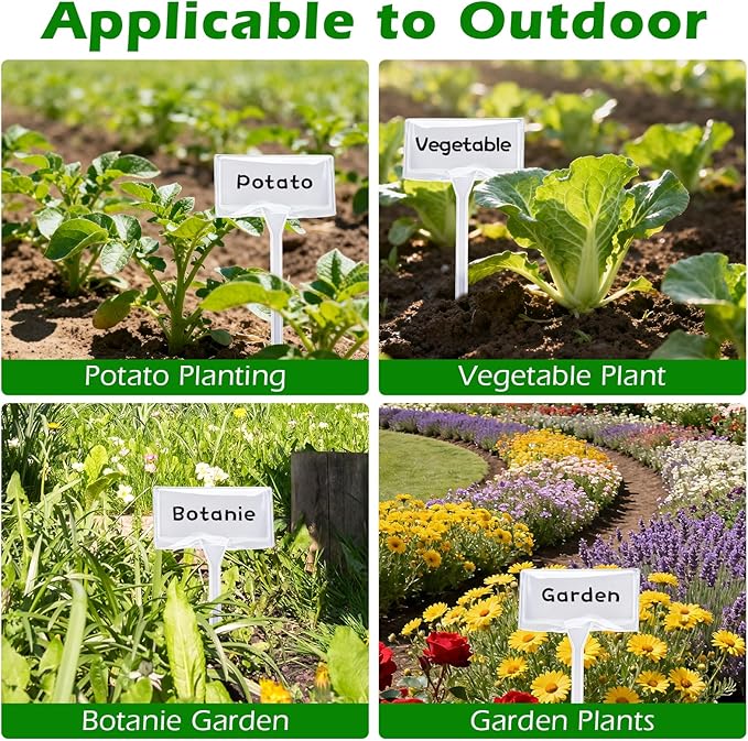Outdoor Plant Label, 100 Pack Large Waterproof Plastic Plant T-Type Tags, Reusable Nursery Tag for Herbs Flowers Vegetable (White)