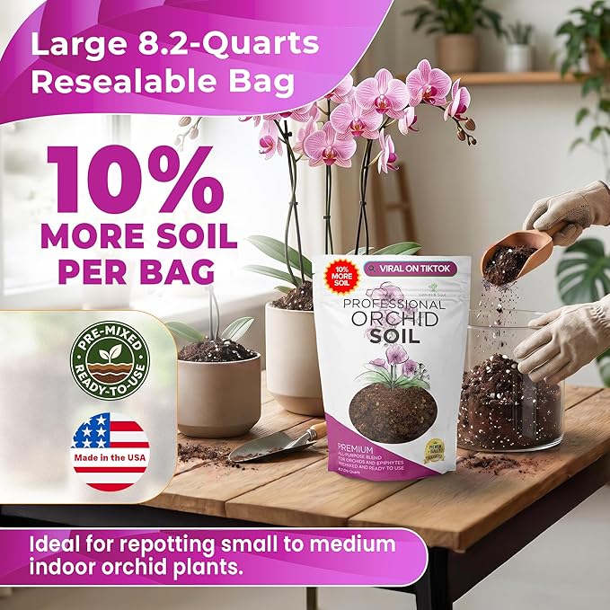 Professional Orchid Soil Mix Large 2.2 Quarts Ready to Use, Premium Potting Soil for Orchids Bromeliads Epiphytic Plants, Fast Draining Blend Lava Calcined Clay Pinebark Indoor Made in USA